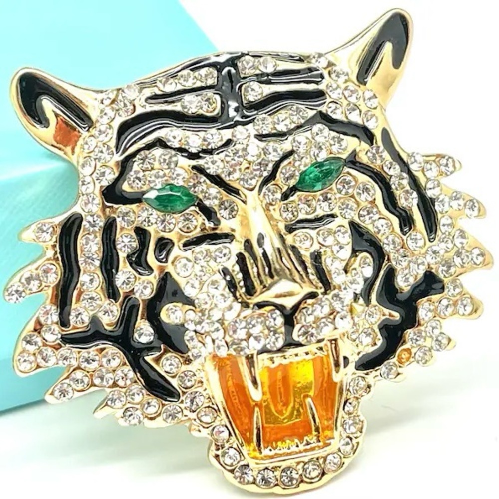 Large Tiger Brooch Rhinestone Large Tiger Pin Tiger Pendant Roaring Tige…